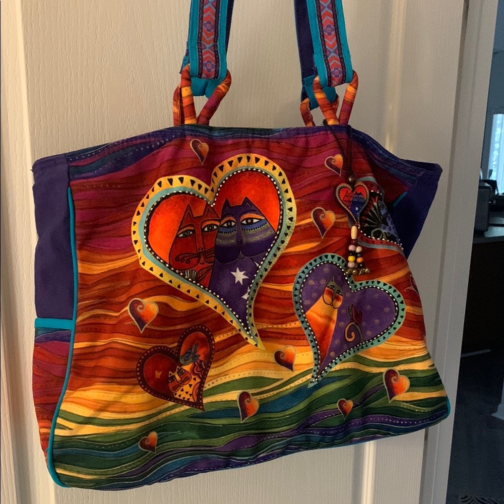 Laurel Burch Colorful Heart Design Tote Bag. Excellent quality bag.